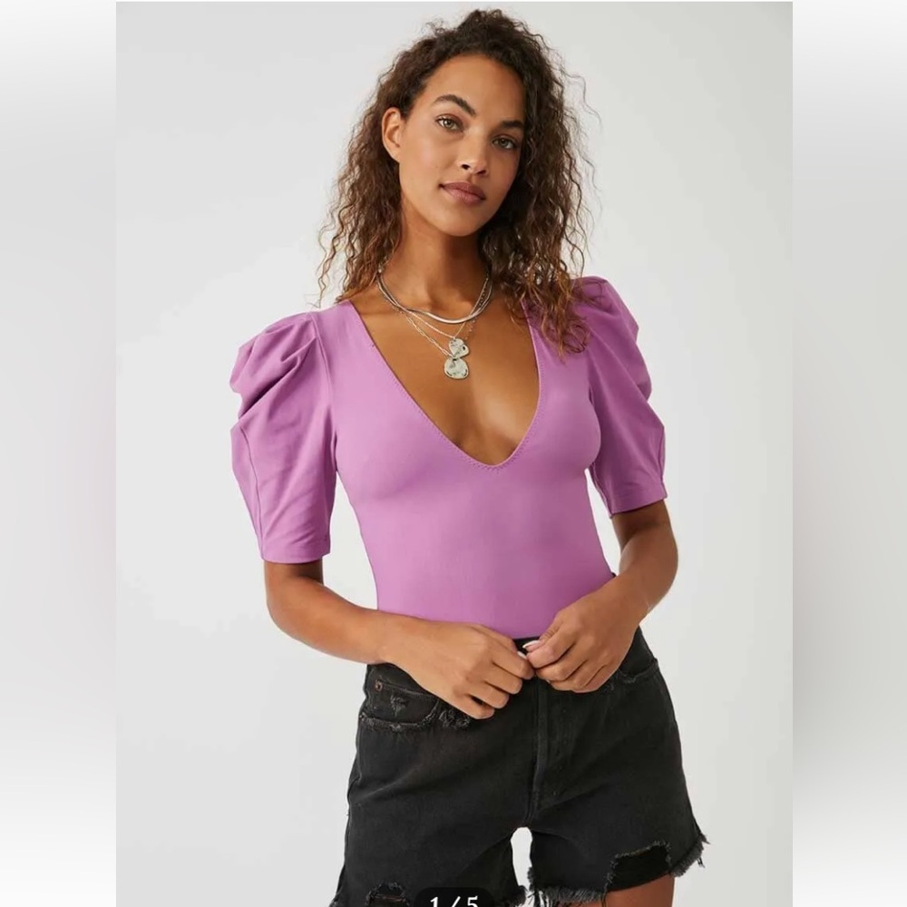 FREE PEOPLE Va Va Voop Puff Sleeve Bodysuit SIZE S